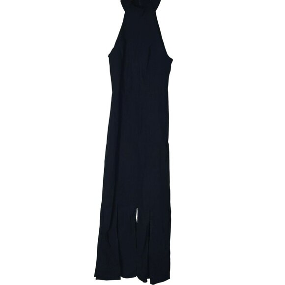 Anthropologie Black Halter Dress Slit Legs XS Black Witchy Goth Romantic Goth - Picture 1 of 11